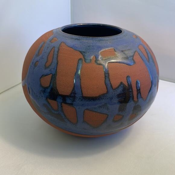 Signed Jon Mehr Studio Art Red Ware Purple Drip‎ Glaze Pottery EUC - Picture 1 of 9